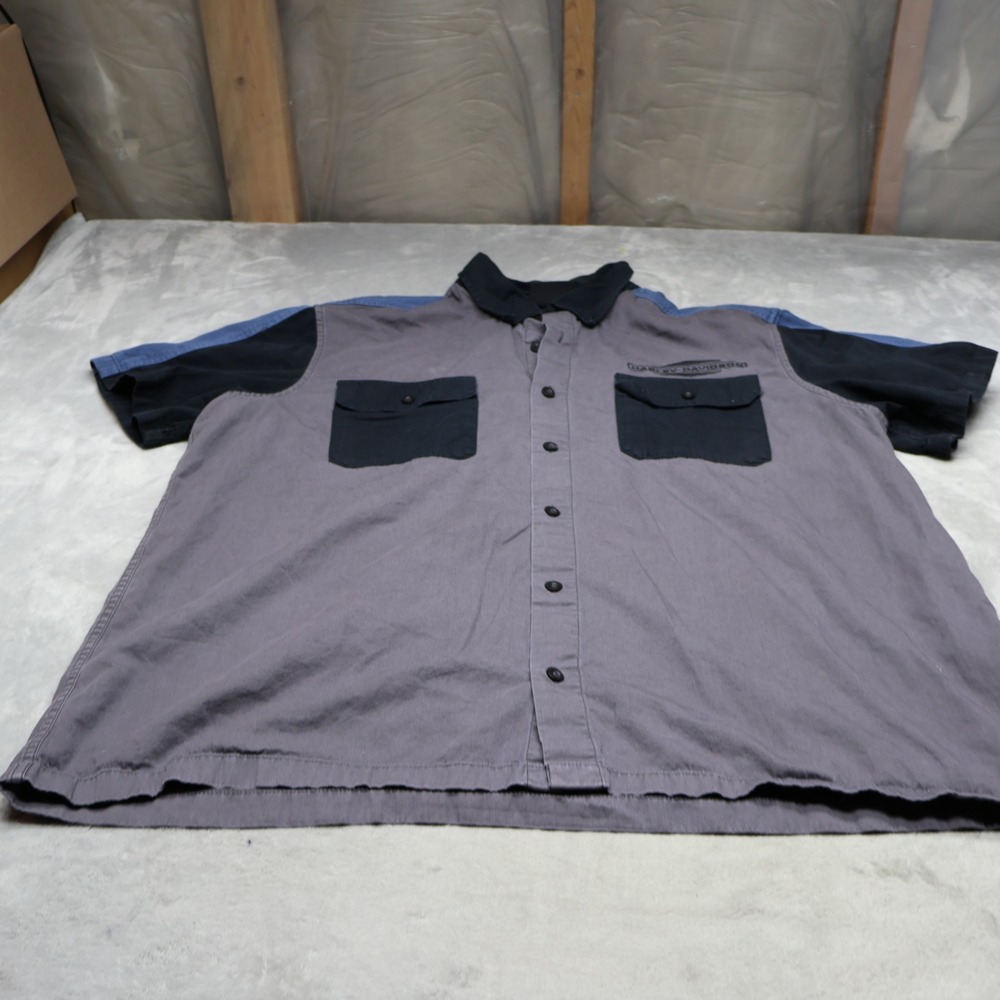 Harley Davidson Mechanics Shirt Mens 2XL Gray Short Sleeve Shop Work Motorcycle